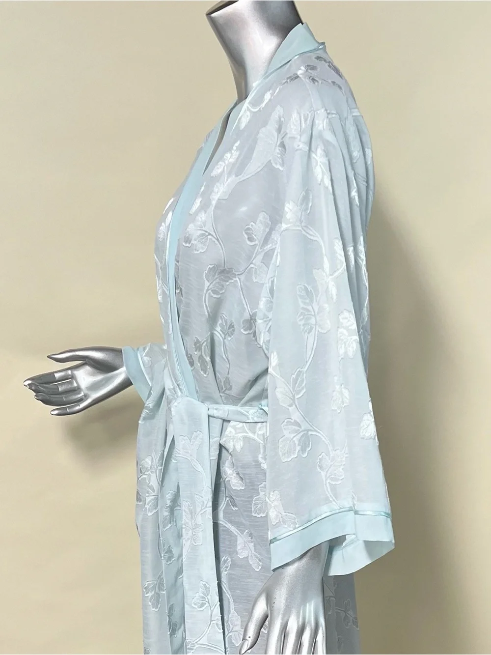 Oscar de la Renta Pink Label Floral Semi Sheer Aqua Light Blue Long Robe LARGE